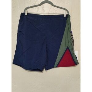 Vintage Speedo Mens Large Colorblock Swim Trunks Navy Green Purple 90s Retro